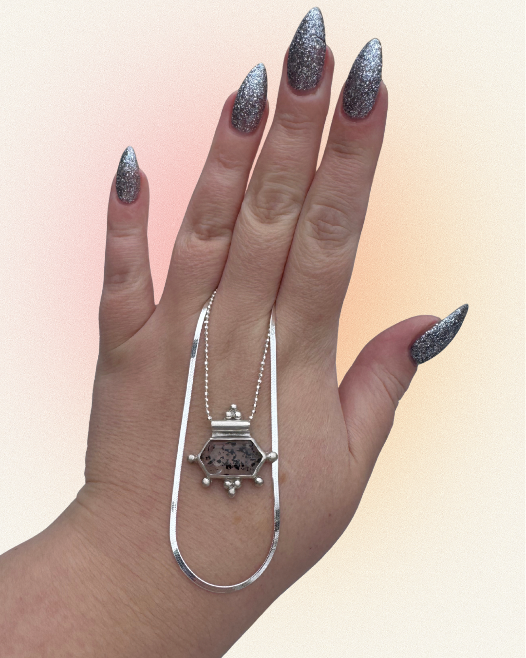 Geometric quartz sterling silver necklace pair