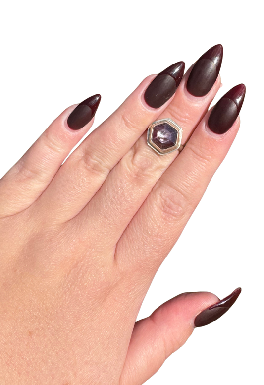 Dark Purple Hexagon Sapphire Ring Size 6