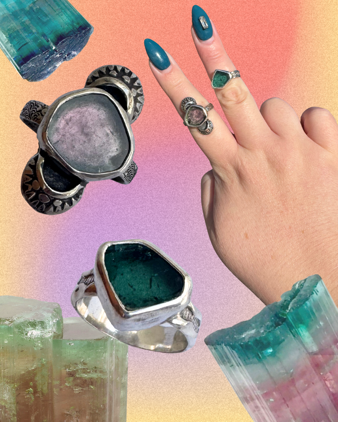 Watermelon Tourmaline Ring, Size 8.5