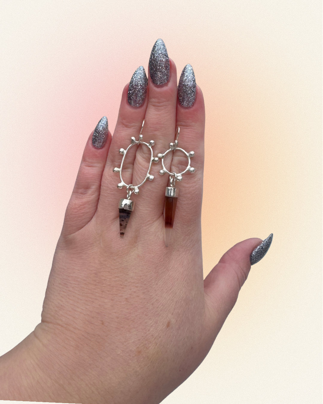 Asymmetrical Montana agate statement earrings