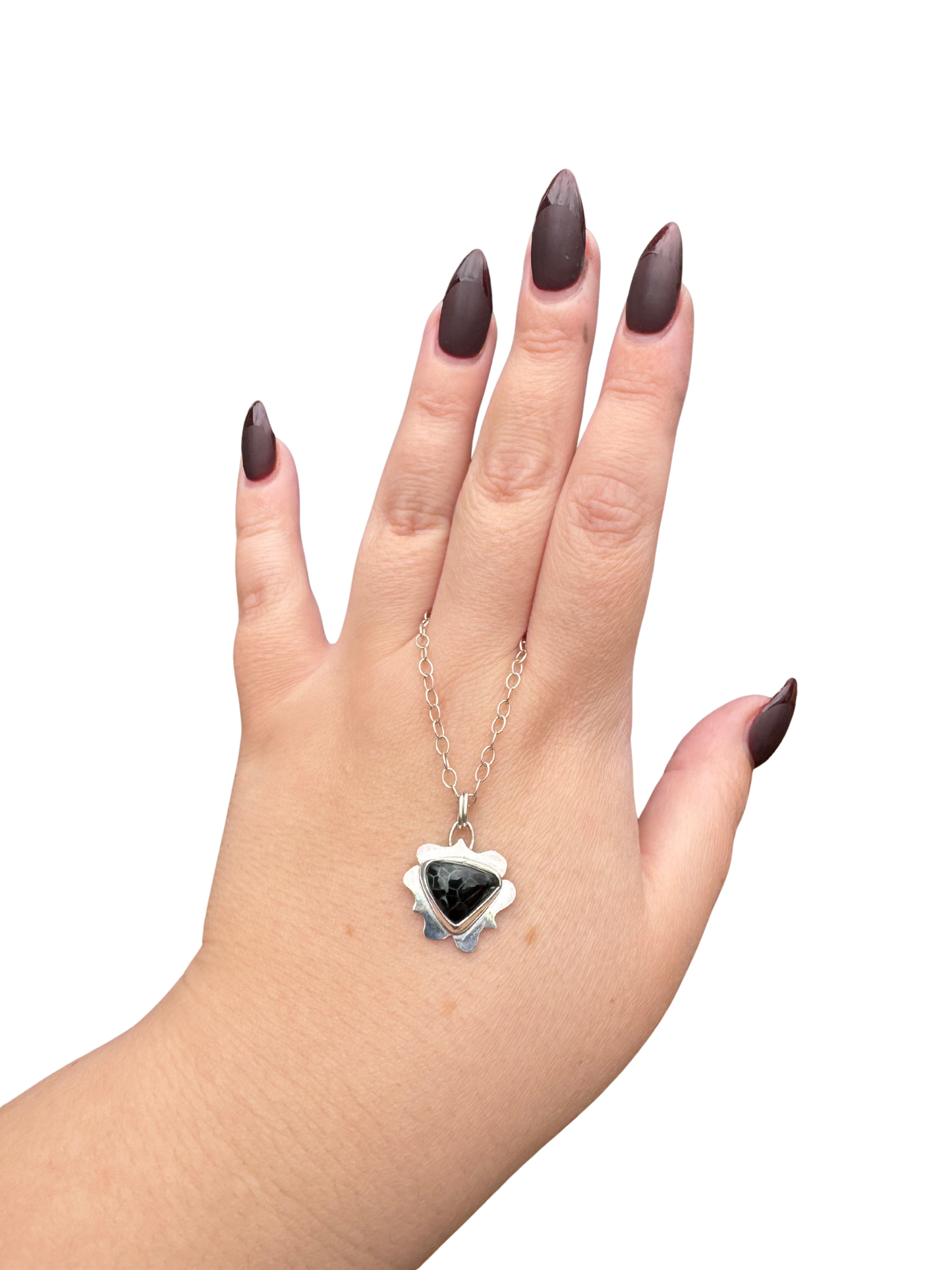 Delicate Michigan greenstone pendant necklace on sterling silver chain