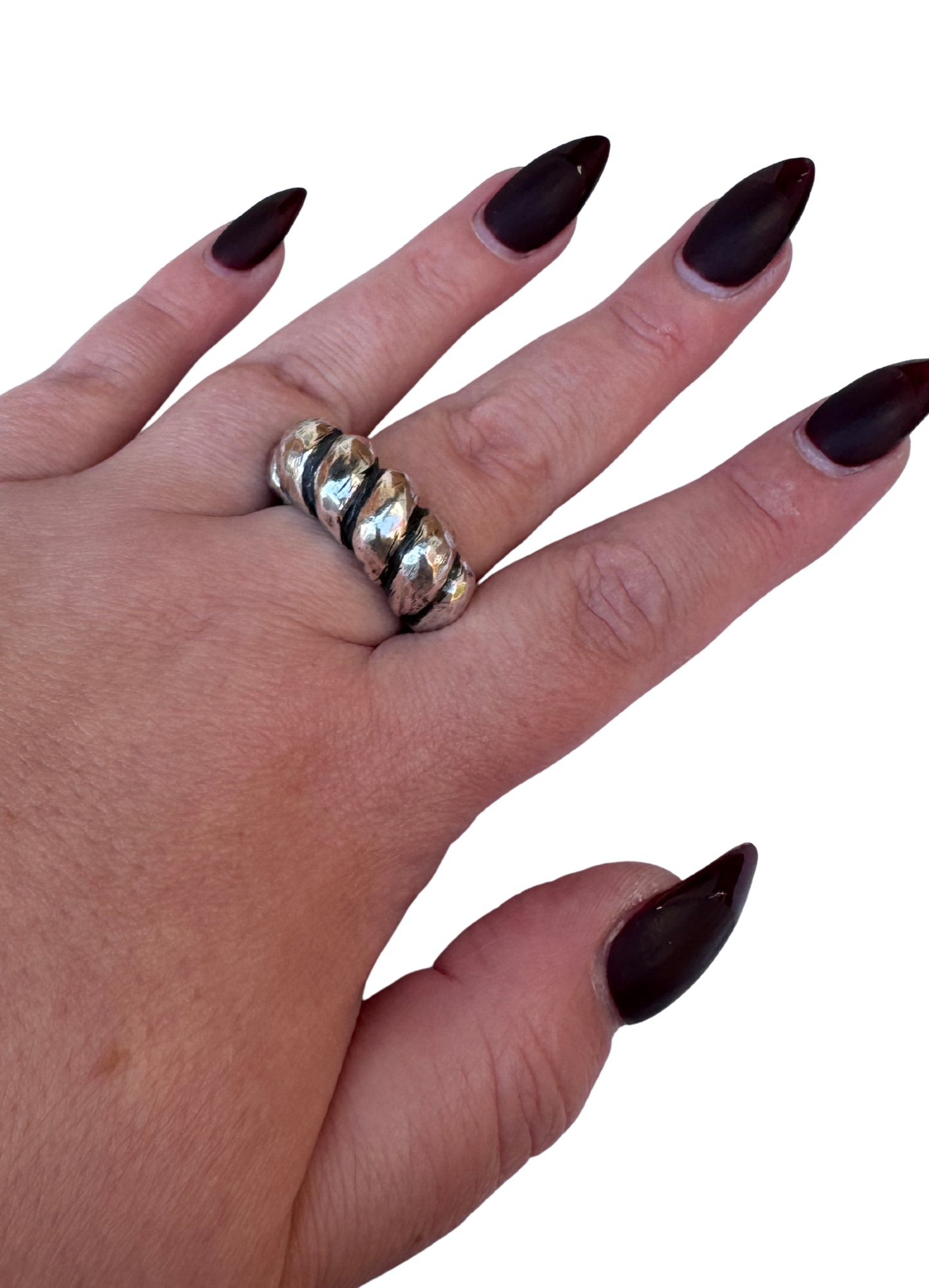 Carved bauble sterling silver statement ring, size 9.5