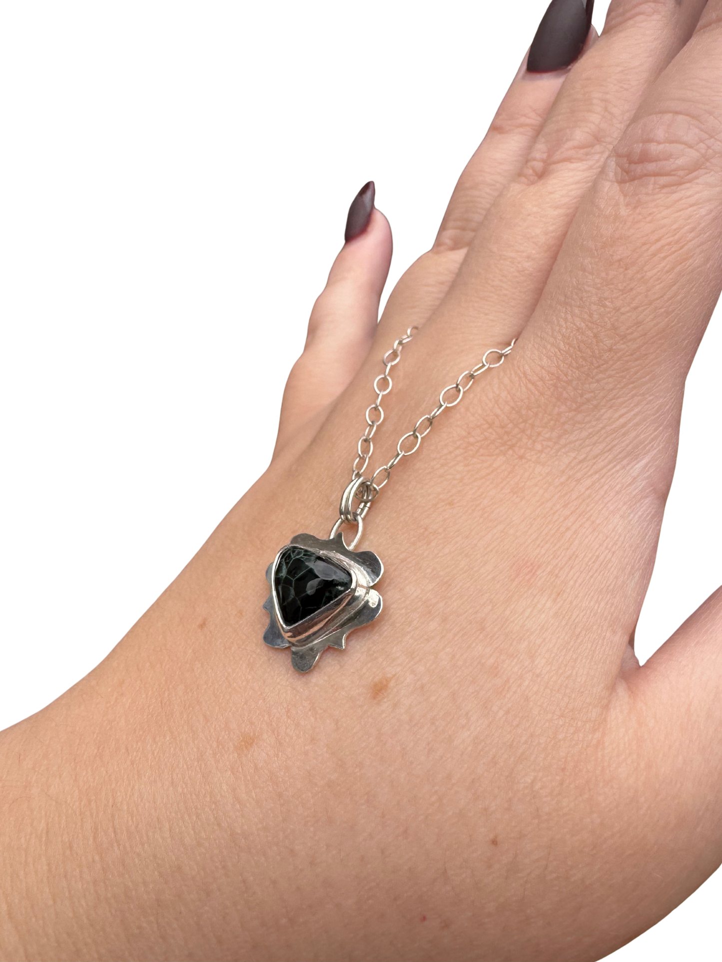 Delicate Michigan greenstone pendant necklace on sterling silver chain