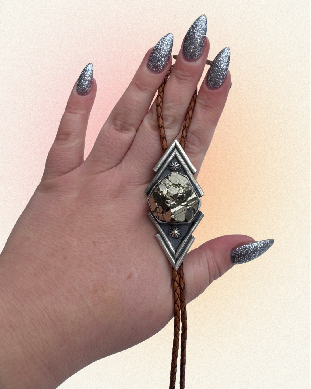 Unisex pyrite sterling silver bolo tie