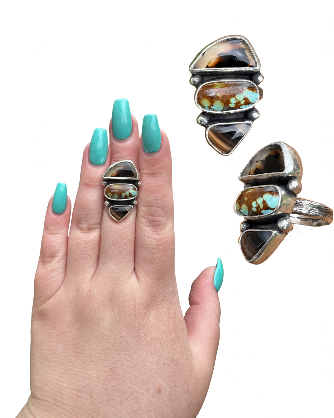 Montana Agate and Royston Turquoise Statement Ring, Size 7.5