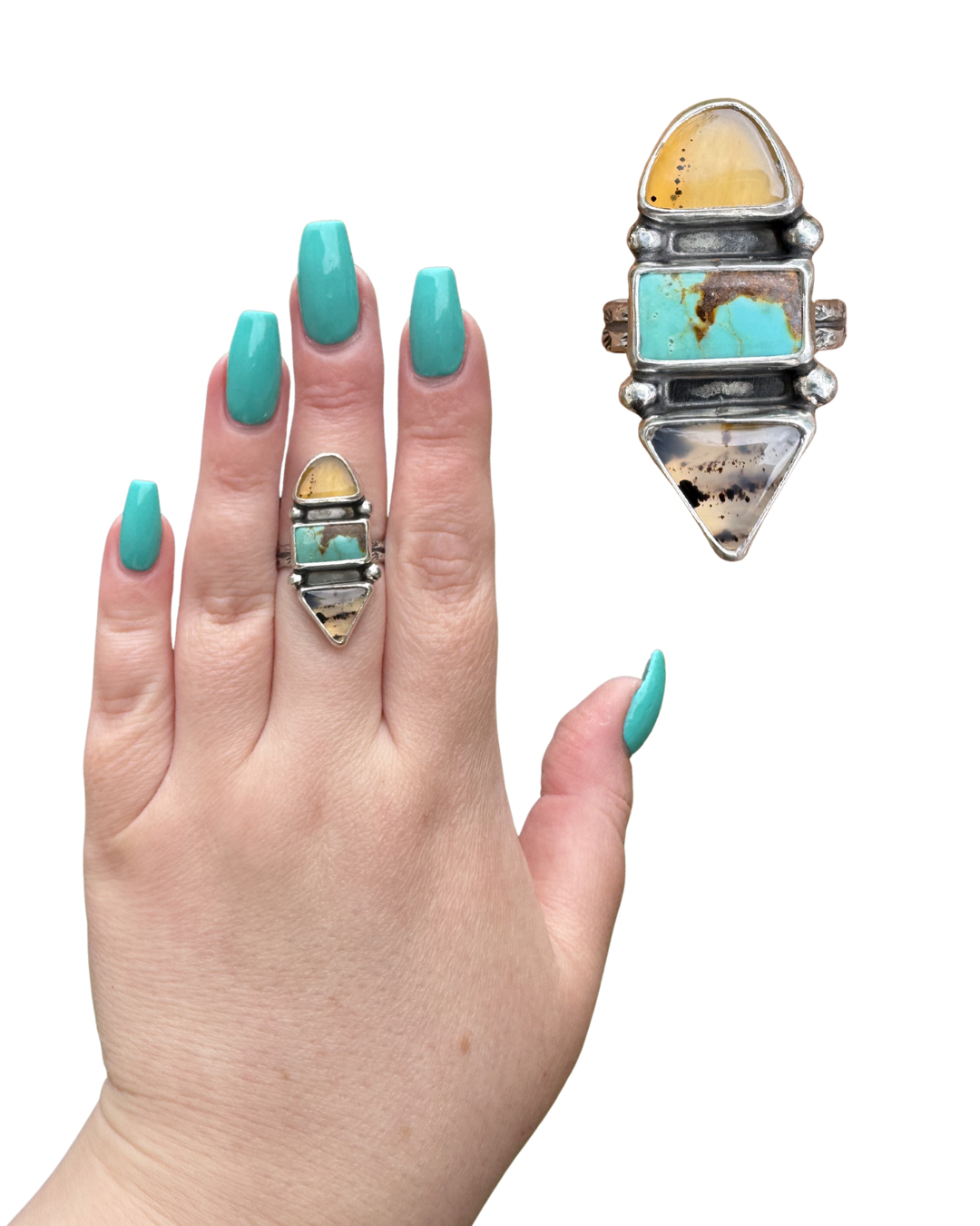 Montana Agate and Royston Turquoise Statement Ring, size 9.5
