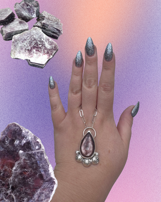 Lepidolite sterling silver statement necklace