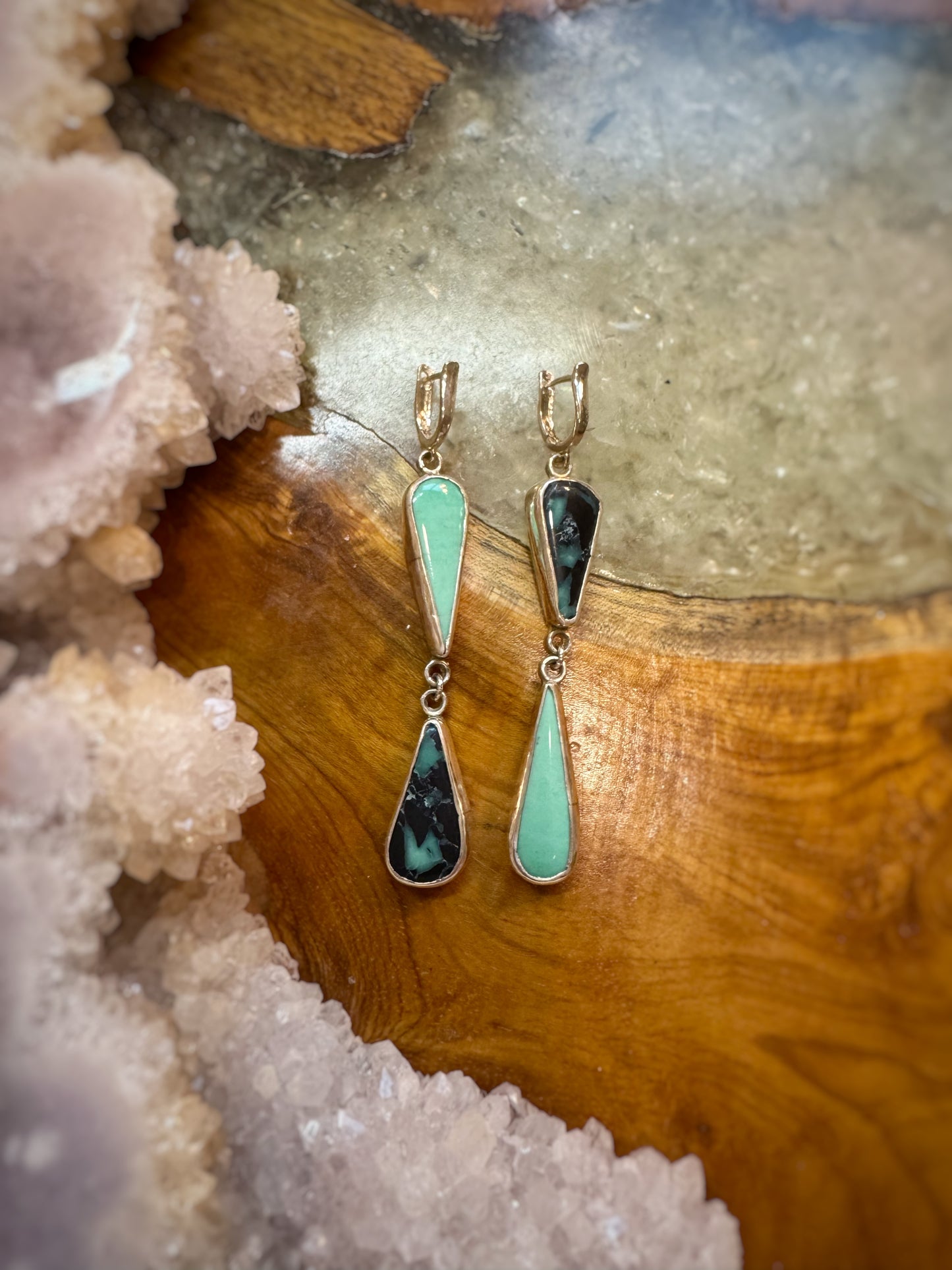 Asymmetrical variscite dangle earrings