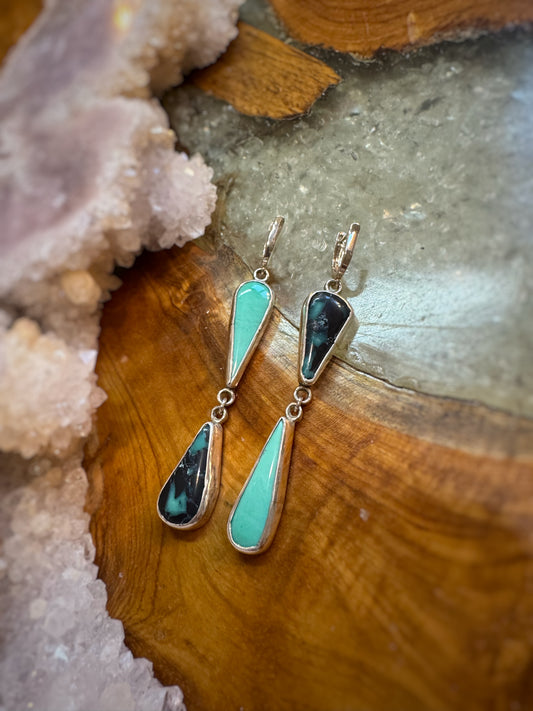 Asymmetrical variscite dangle earrings