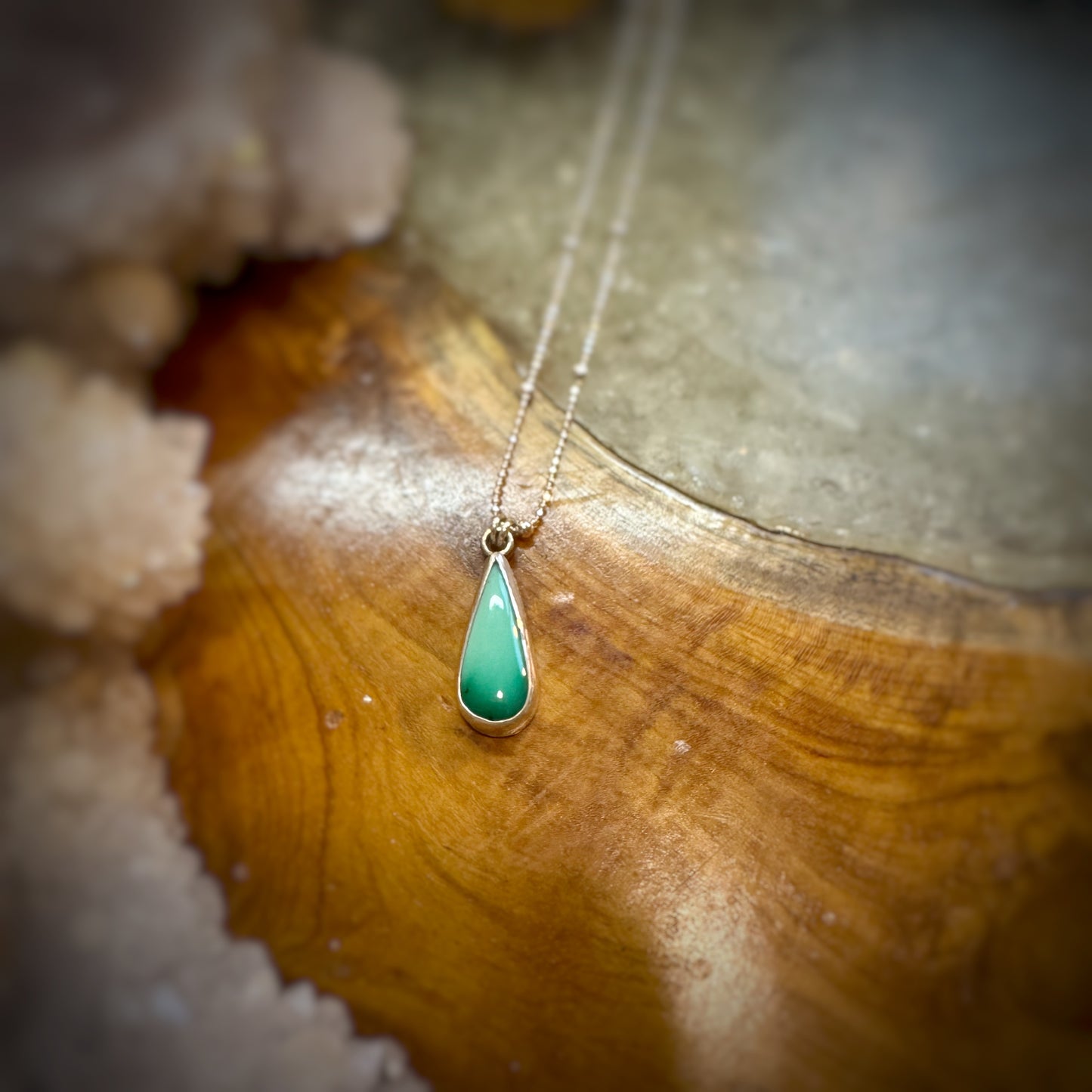 Variscite drop petite pendant necklace on sterling silver chain