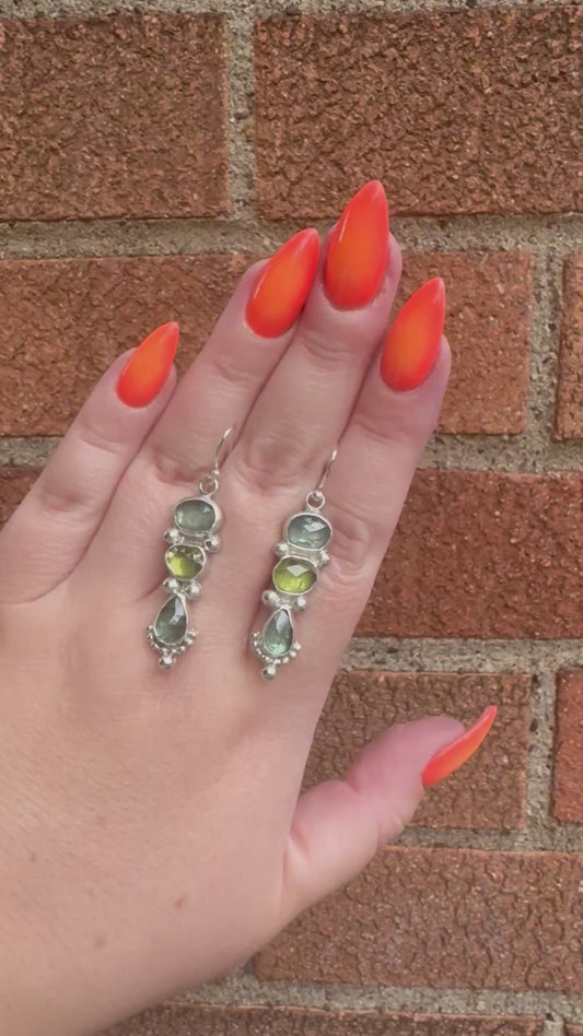 Kyanite and peridot dangle earrings