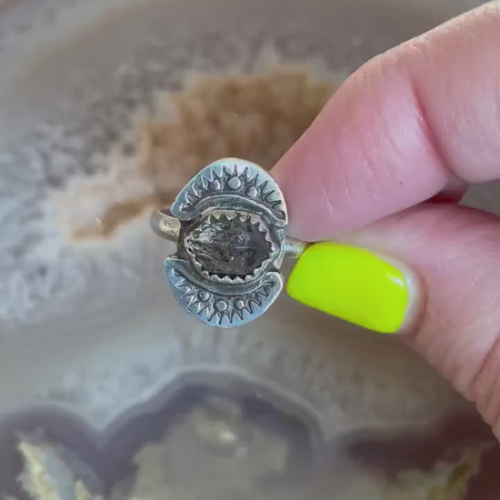 Unique, OOAK, Hand stamped herkimer diamond statement ring, size 8