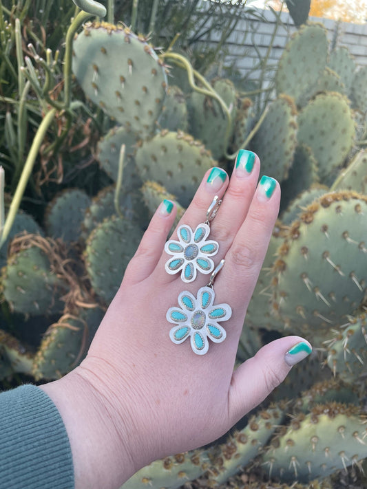 Handmade campitos turquoise and opal sterling silver statement earrings, cluster earrings